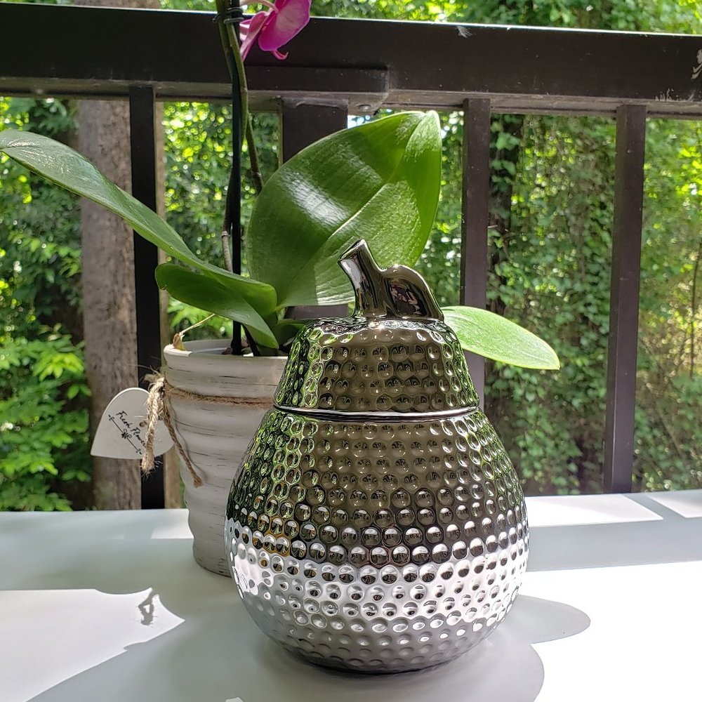 TORRE + TAGUS Helio Silver Hammered Pear Canister in Fine Ceramic Brand New - Picture 6 of 16